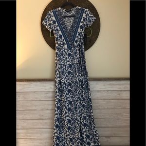 Lulu’s Blue and White Wrap Maxi Dress